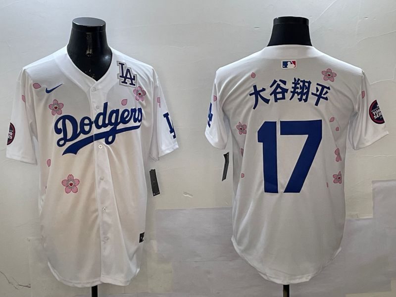 Men Los Angeles Dodgers #17 Ohtani White Sakura Edition 2025 Nike MLB Jersey style 3207